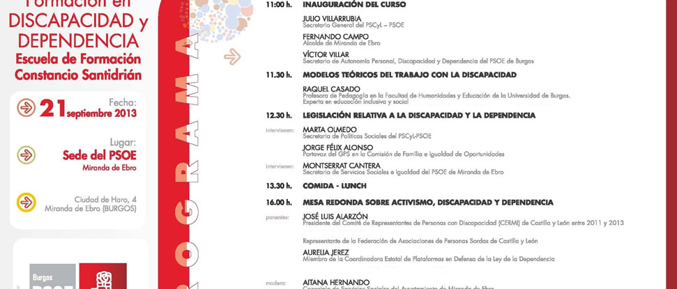 Villarrubia inaugurar&aacute; este s&aacute;bado en Miranda un curso sobre Discapacidad y Dependencia que ha organizado el PSOE de Burgos