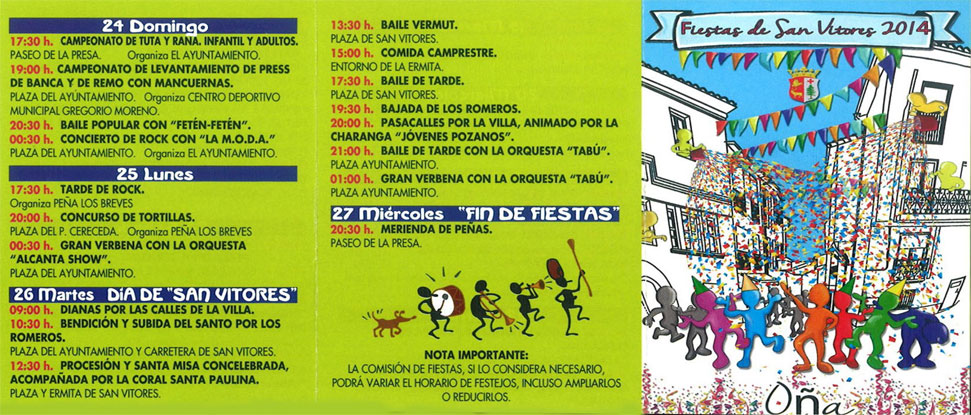El Ayuntamiento de O&ntilde;a te invita a participar en las fiestas de San Vitores 2014